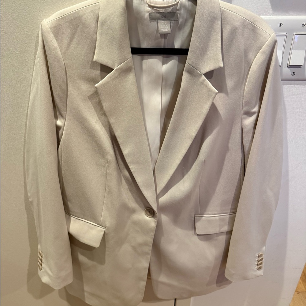 H&M Cream Single-Button Tailored Blazer